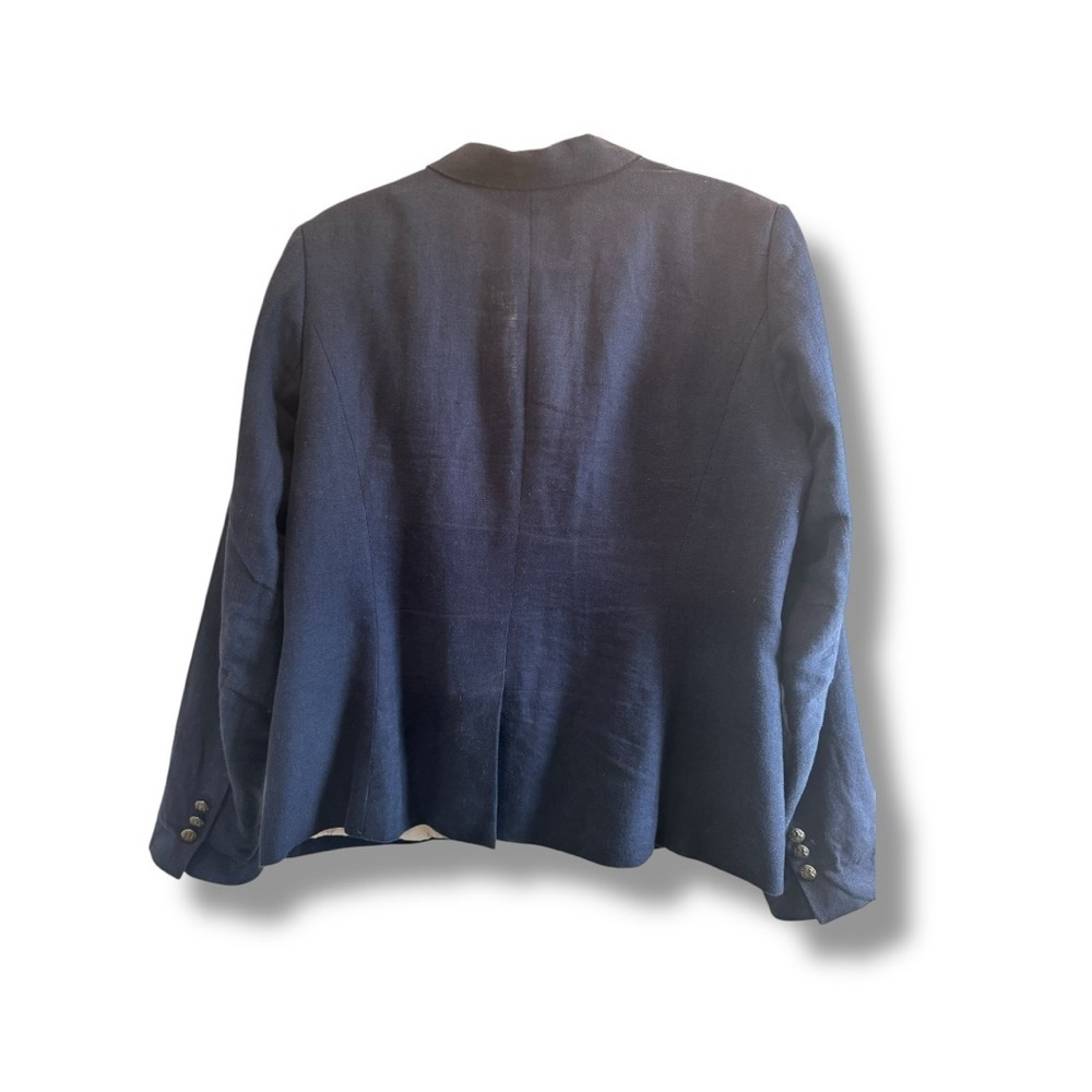 British Khaki Navy Linen Blend Blazer Women’s Large Single Button Career Jacket - Picture 4 of 6